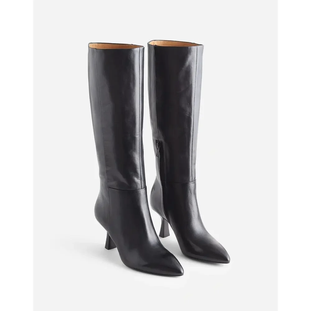 Madewell Women's The Justine Knee Boots Leather Upper True Black Size 9.5 NWOB